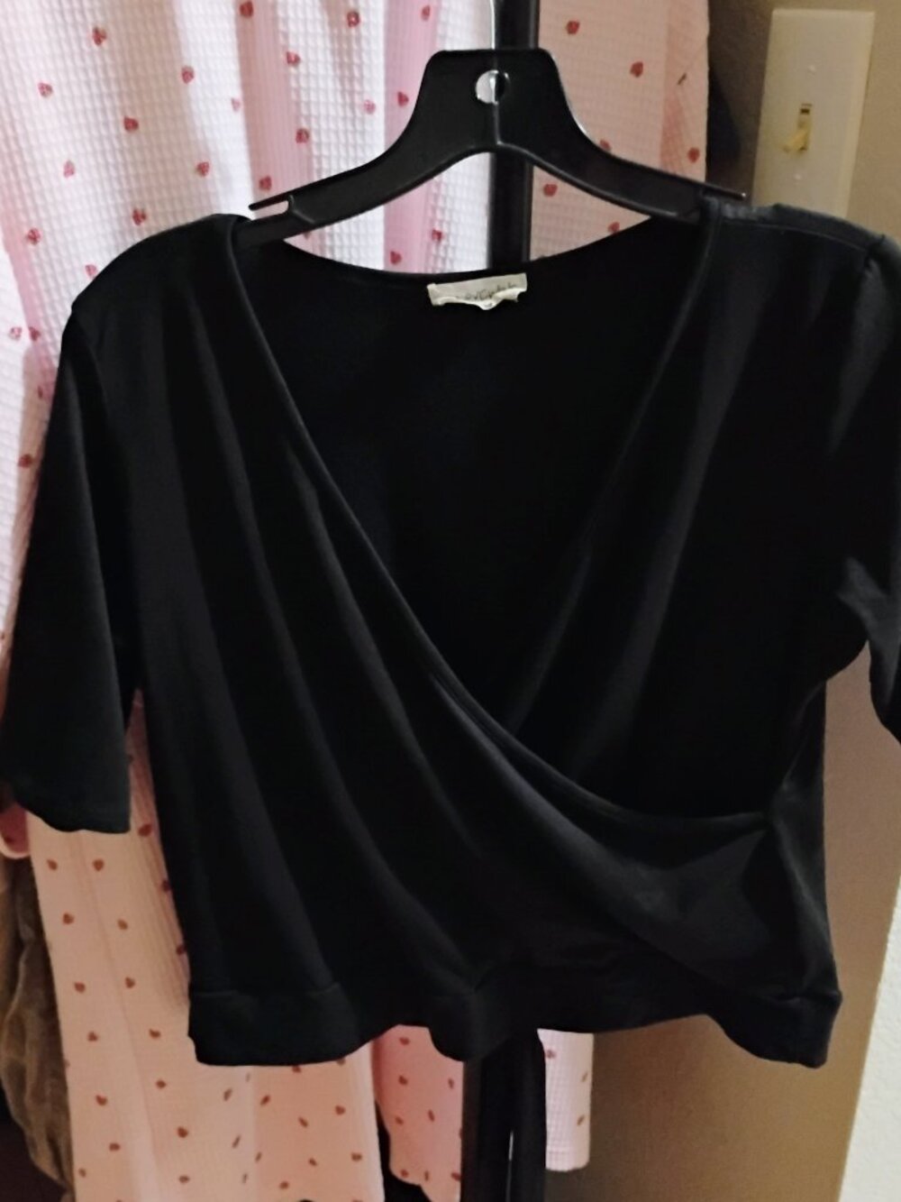 Black Faux Wrap Blouse